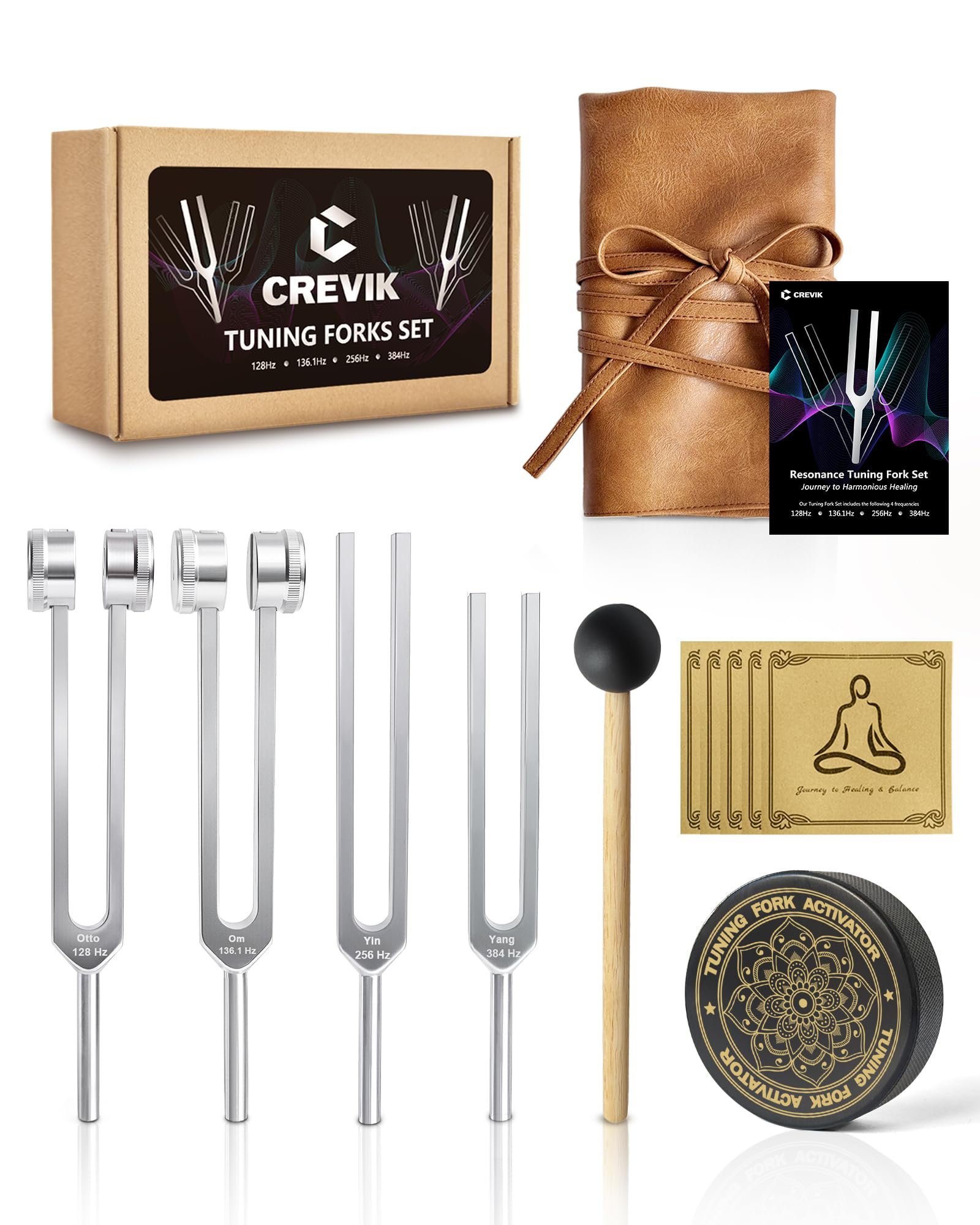 CREVIK Tuning Forks for Healing Set - 128Hz, 136.1Hz, 256Hz, 384Hz